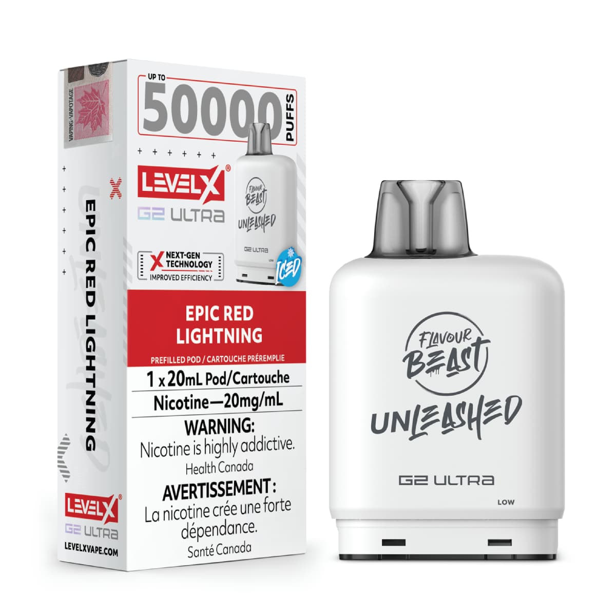 Level X Flavour Beast G2 Ultra 50K Pods Level X Flavour Beast Unleashed G2 Ultra 50k - Epic Red Lightning Iced