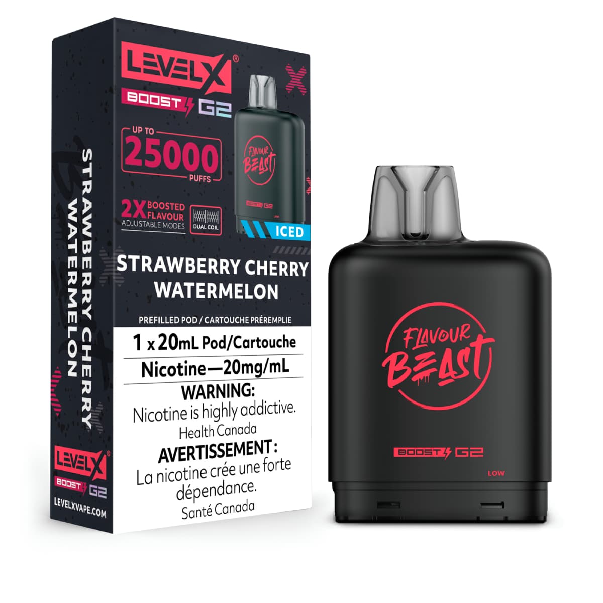 Level X Flavour Beast G2 Boost 25K Pods Level X Flavour Beast G2 Boost 25K Pod - Strawberry Cherry Watermelon Iced