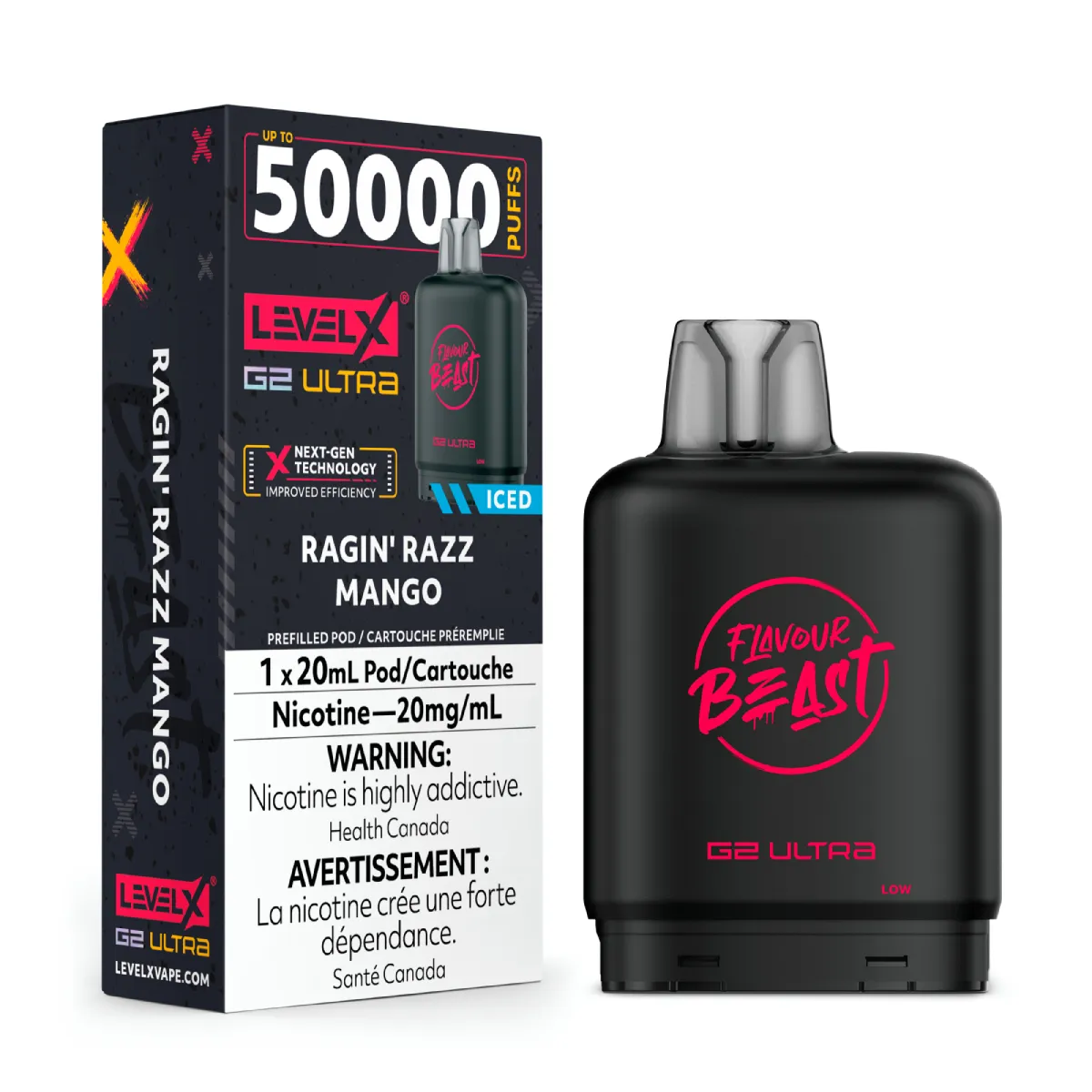 Level X Flavour Beast G2 Ultra 50K Pods Level X Flavour Beast G2 Ultra 50k - Ragin' Razz Mango Iced