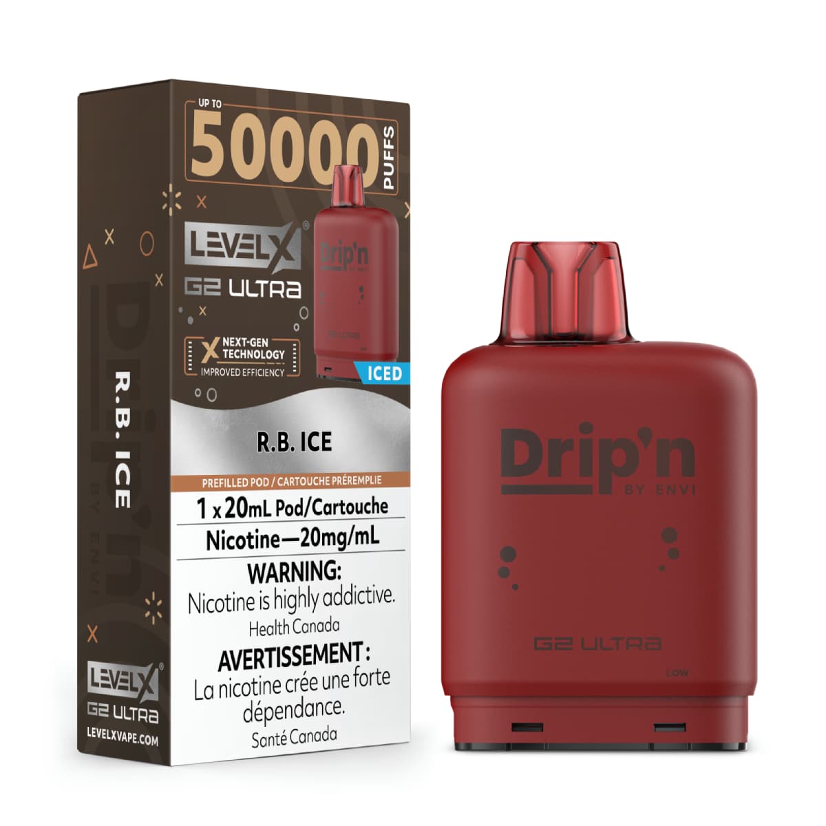 Level X Drip'n G2 Ultra 50K Pods Level X Drip'n G2 Ultra 50k - R.B Ice